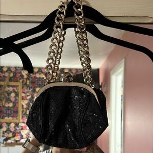Betsey Johnson Black Sequin Clutch with Gold Chain